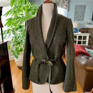 Banana Republic green wool tweed belted blazer 12